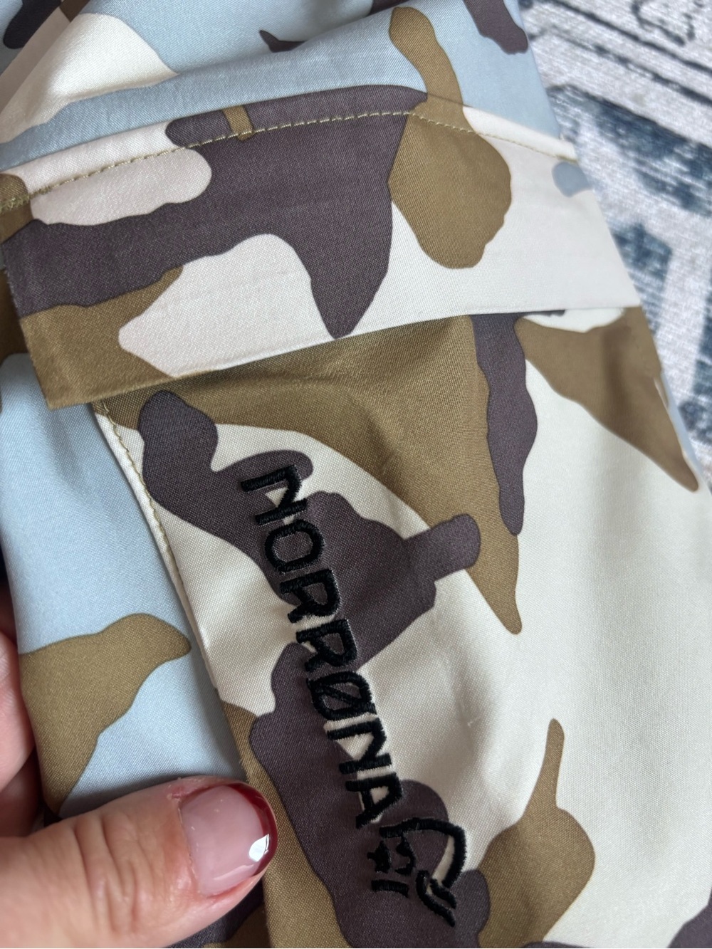 Norrona blue and green camo gore Tex jacket